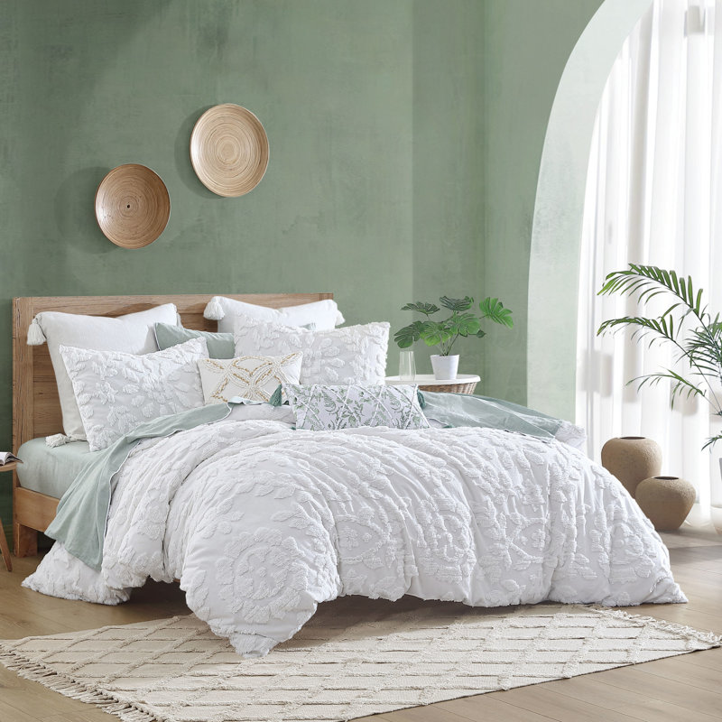 Ensemble d'édredon en chenille Peri Home, Édredon pour très grand lit + 2 très grandes ta, Blanc