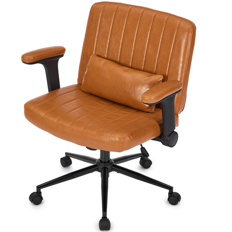 Criss Cross Swivel Home Office Desk Chair With Flip-Up Armrests And Lumbar Pillow, Brown