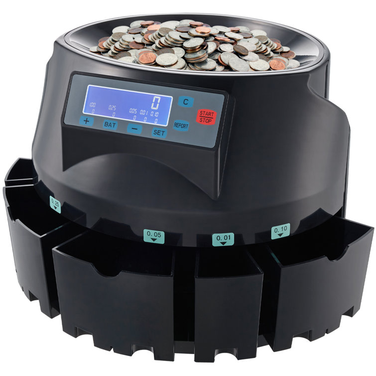 VEVOR USD Coin Sorter Coin Counter Wrapper and Roller 300 coins/min LCD Display