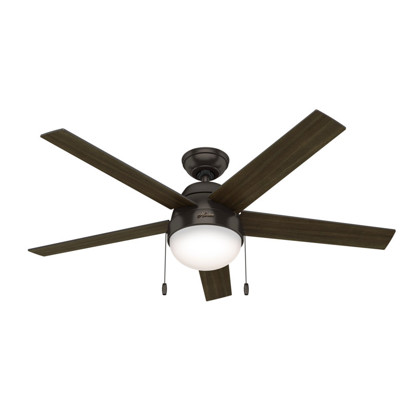 52" Anslee 5 - Blade Standard Ceiling Fan with Pull Chain and Light Kit Included, Premier Bronze