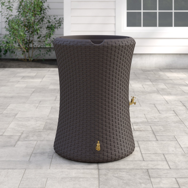 Dark Brown Wicker 50-Gallon Dual Spigot Rain Barrel Planter