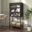 Grande armoire de rangement en métal, buffet avec portes en verre et 2 tablettes réglables, parfait pour un décor moderne et élégant