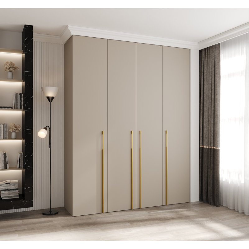 4 Door Manufactured Wood Wardrobe, 245.5 cm H x 190 cm W x 40 cm D, White Matt/Black