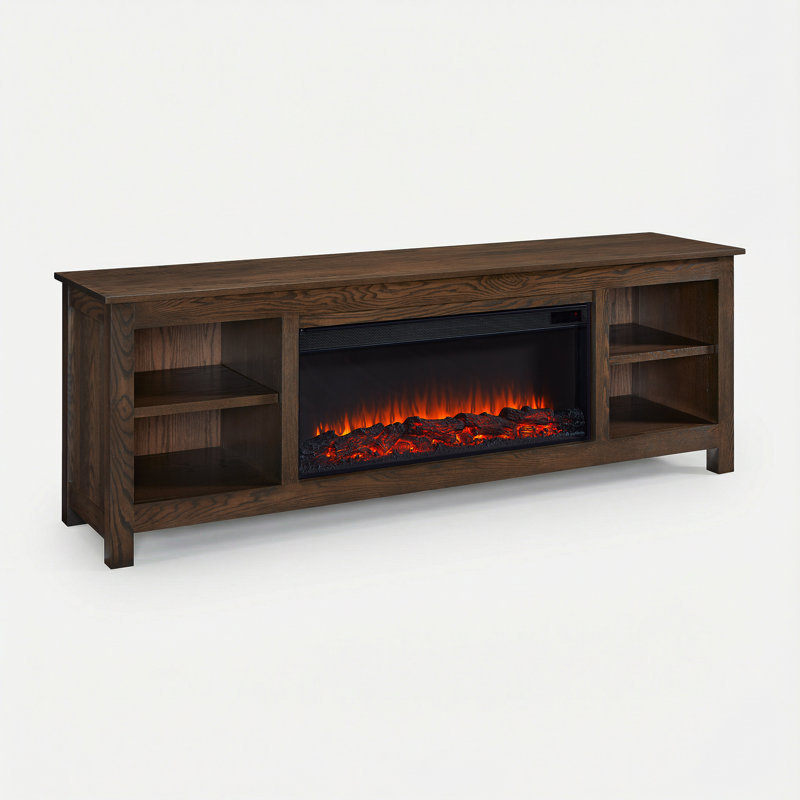 Charley 84" Electric Fireplace TV Stand, Medium Oak