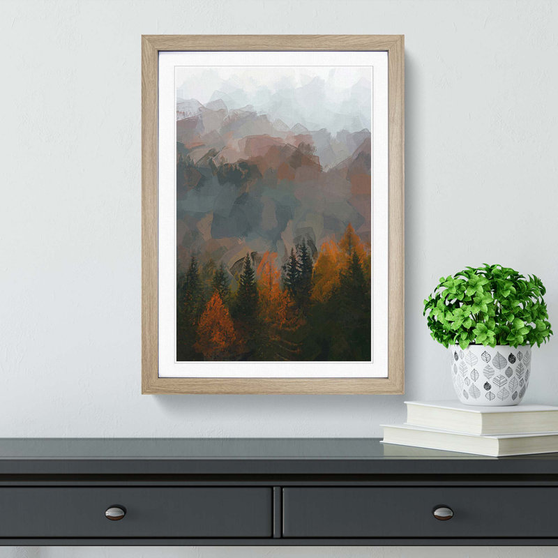 Misty Forest in the Autumn - Picture Frame Graphic Art Print, 87cm H x 62cm W x 2cm D, Oak Framed