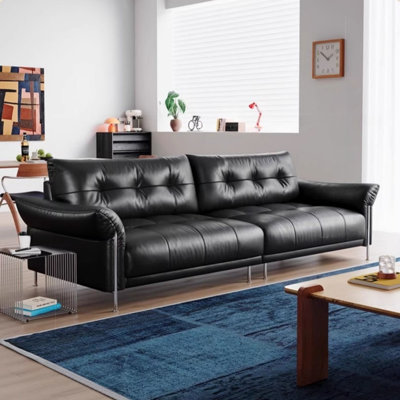 Mid-Century Bauhaus Retro Black Straight Sofa