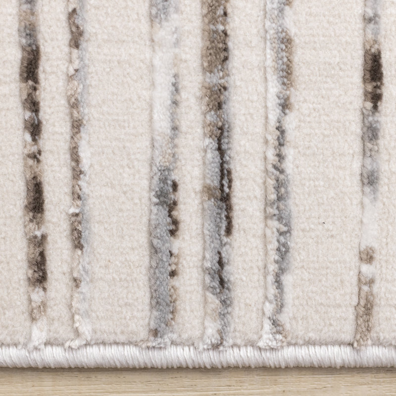 Tapis blanc rayé blanc à faible circulation, 5'3" x 7'7"