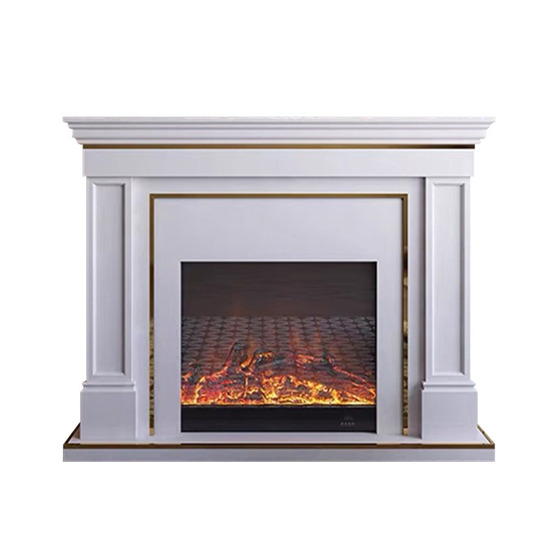 White Solid Wood Electric Fireplace, White