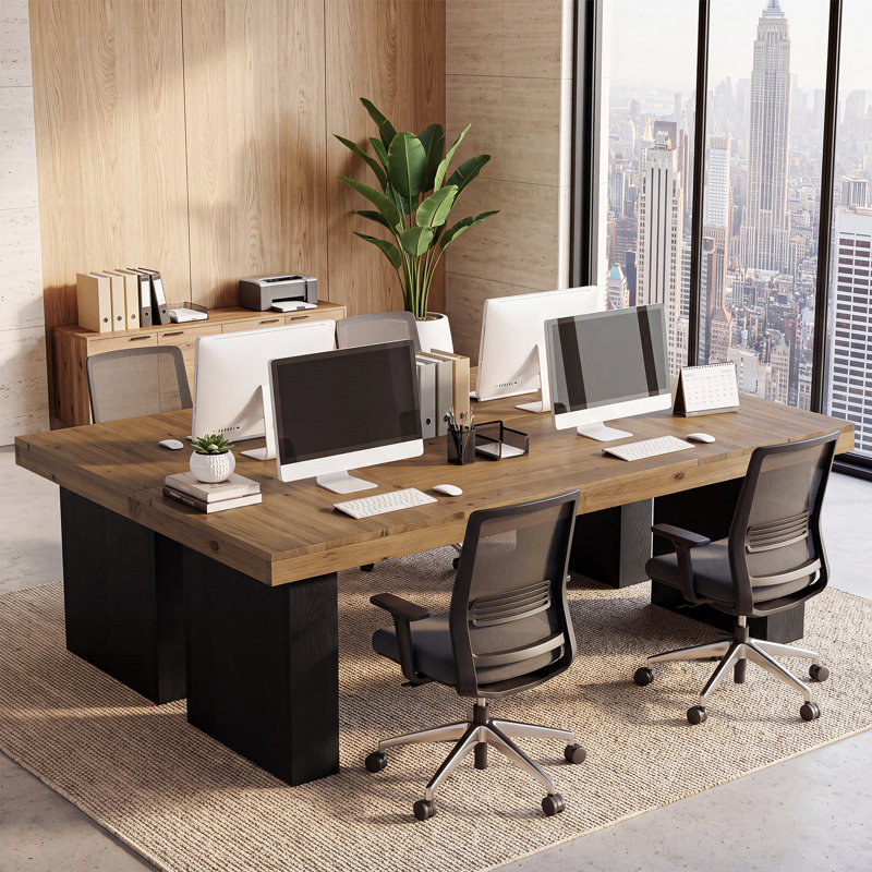 78.74'' Wood Long Computer Desk with Heavy Duty Base