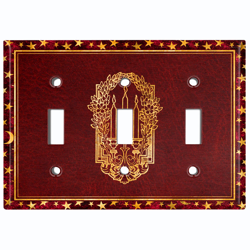 Metal Light Switch Plate Outlet Cover (Maroon Elegant Candles Wreath Night Star Red Trim - Single Toggle), Maroon
