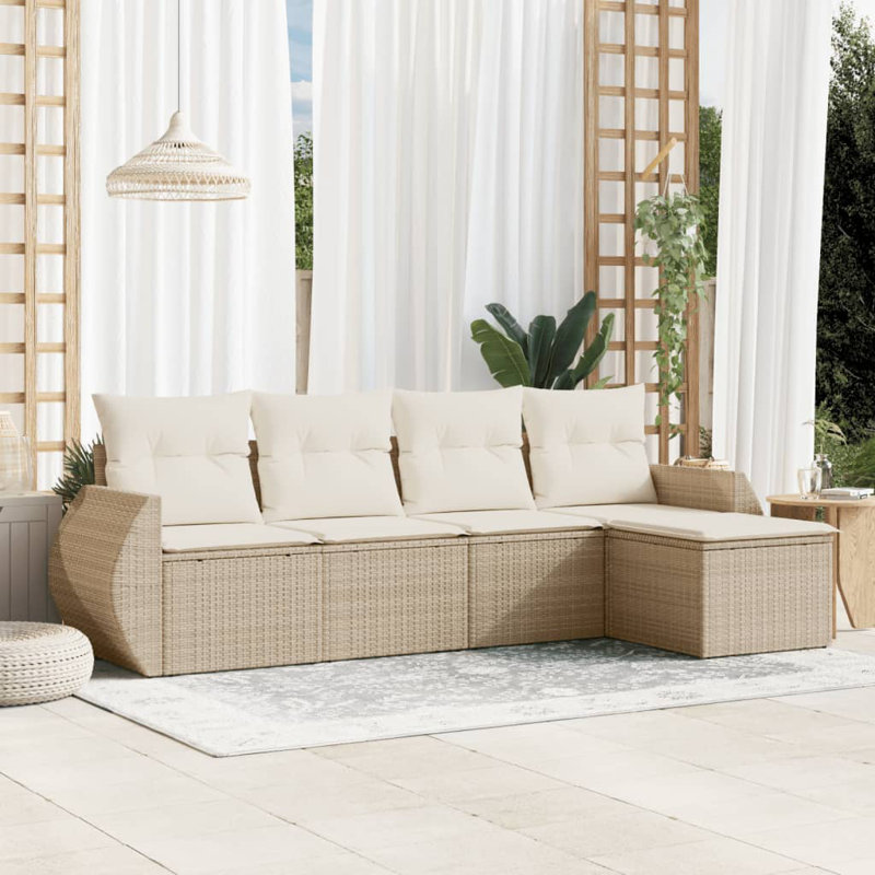 Ensemble de canapé de jardin Vidaxl PE en rotin beige, acier thermolaqué grand