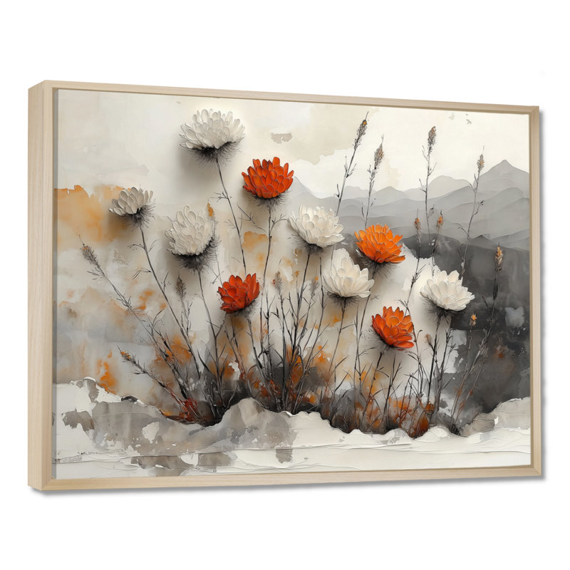 «The Winter Wild Thistle Bloom I - Thistle», art mural, H 30 po x l 40 po, Impression encadrée flottante, Crème, crème