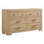 Ensemble de chambre à coucher Merritt en chêne clair 5 pièces pour lit queen avec lit capitonné, commode, table de chevet, chiffonnier et miroir
