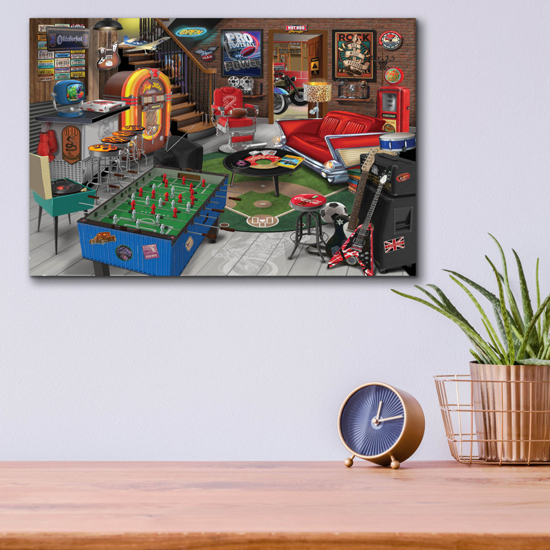 «Retro Man Cave» par Bigelow, illustrations sur verre acrylique, H 12 po x l 16 po x P 0,13 po