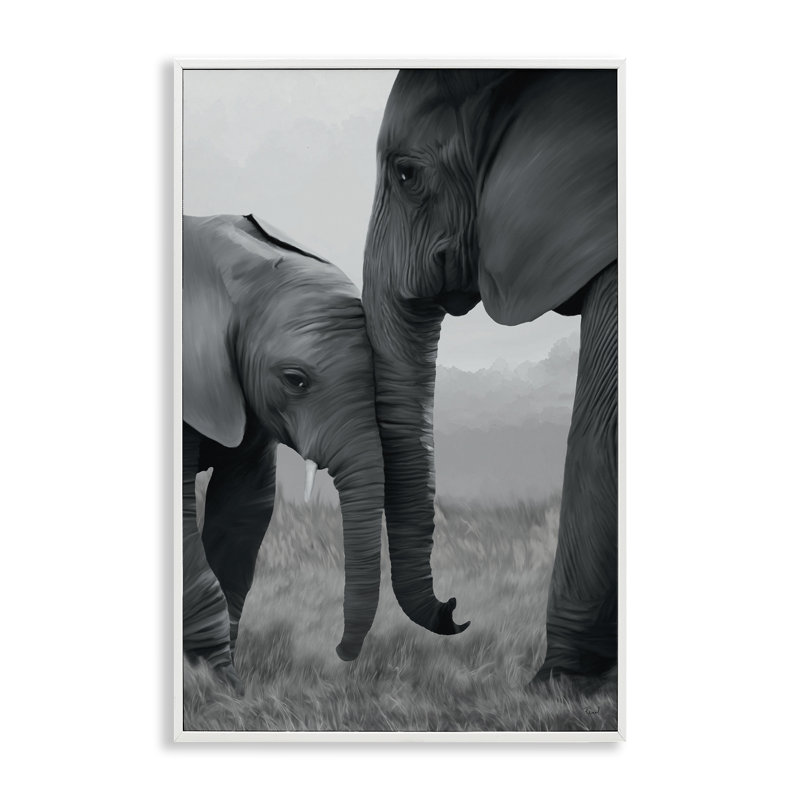 «Mother and Baby Elephant», estampe numérique de Renel Peters, Estampe numérique encadrée blanc bord de mer