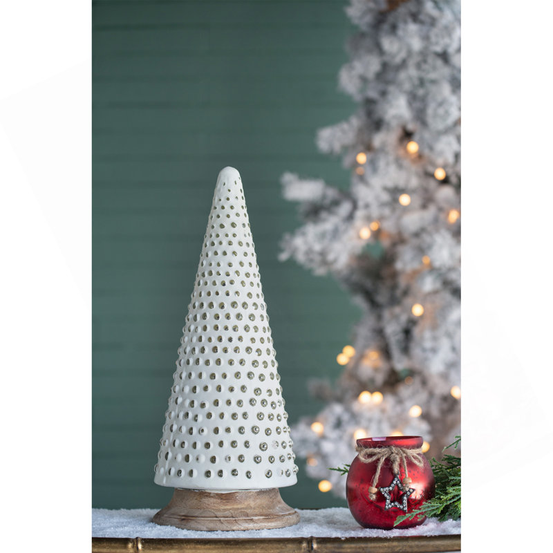 Décoration d'arbre de Noël conique en verre D6,7X18 ", crème