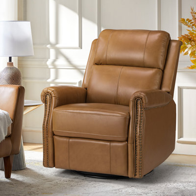 Inglenook 32" Wide Genuine Leather Power Swivel Standard Recliner
