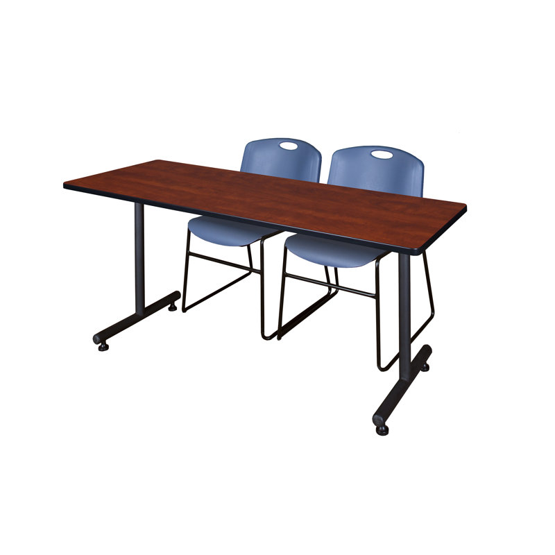 Table de formation en T Nick Nick, 2 chaises empilables Zeng, H 29 po x L 48 po x l 24 po, Bleu, Cerisier