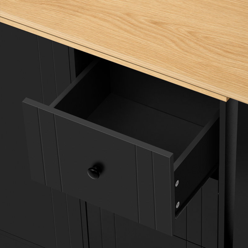 Îlot de cuisine avec table extensible, Brun / Noir