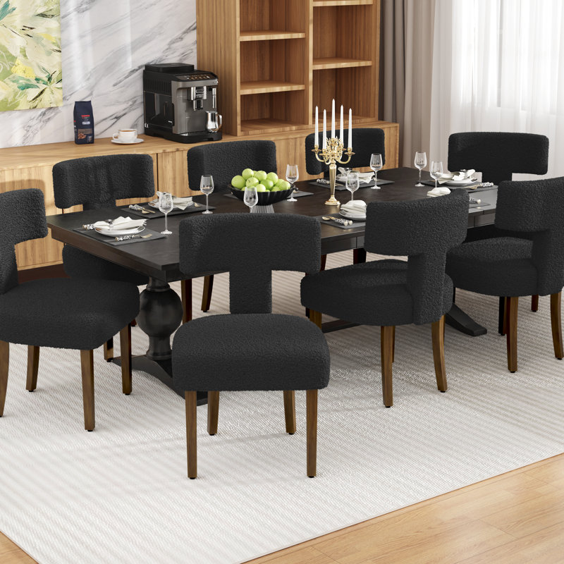 Ensemble de 8 chaises de salle à manger rembourrées Boucle, Noir