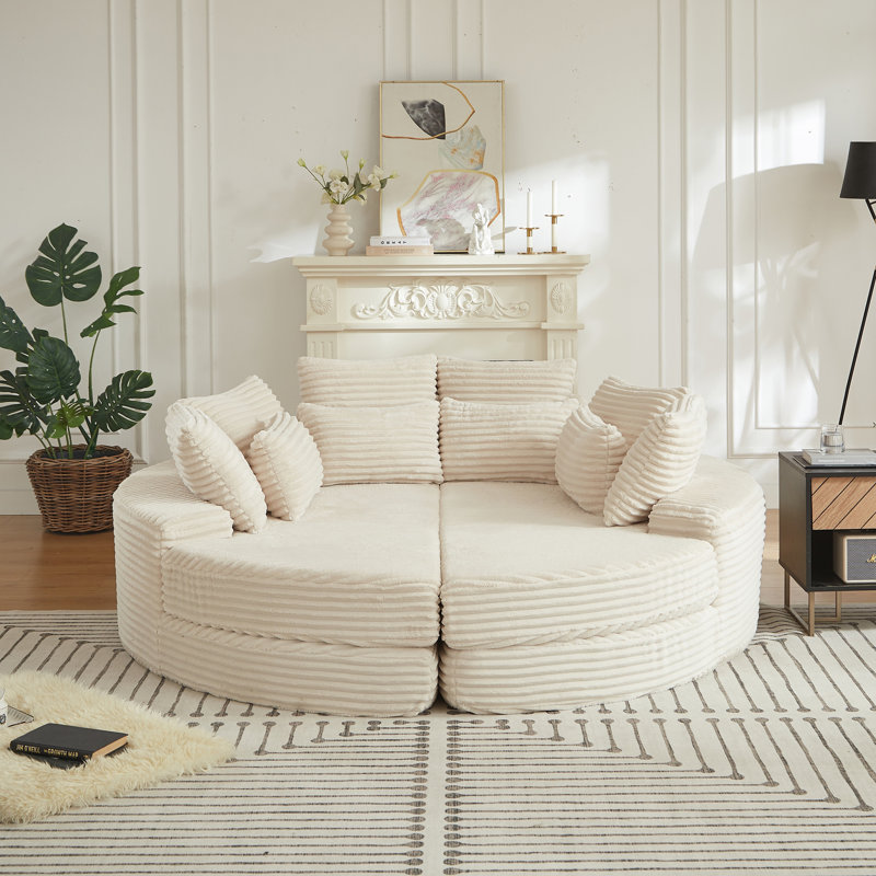Fauteuil inclinable rond 2 en 1 surdimensionné, Velours côtelé beige