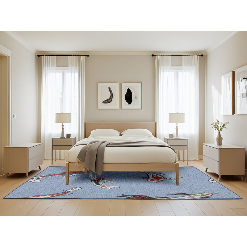 Tapis bleu tissé à la machine, Rectangle 5 pi x 8 pi