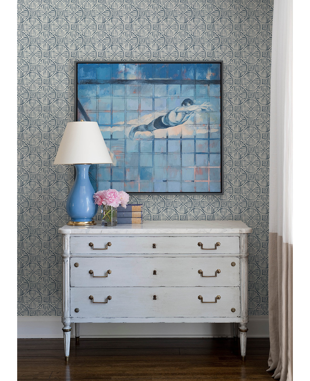 Suniti Prepasted Medallions Wallpaper, Blue