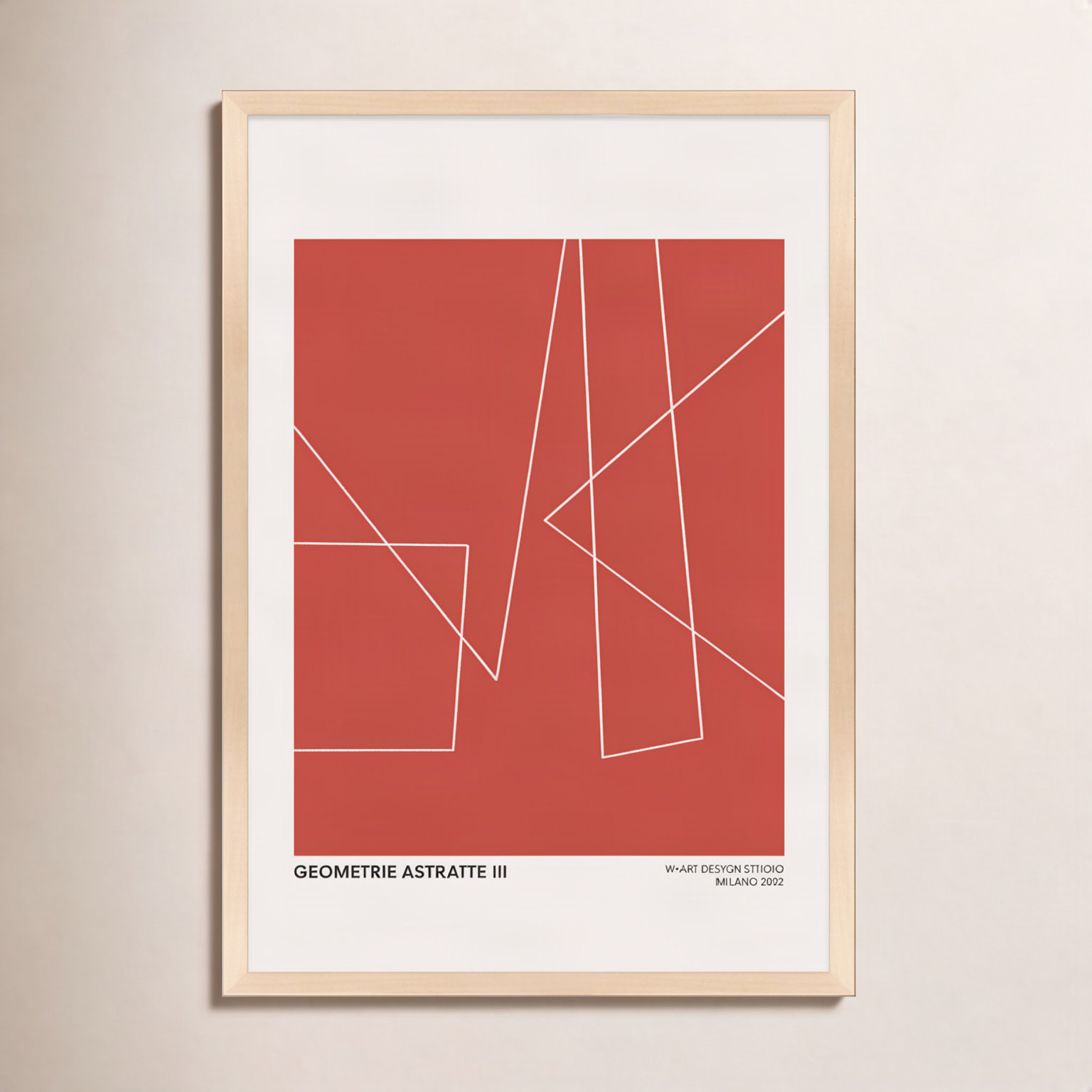 Geometric Abstraction In Red by Romina Gadler, 38" H x 26.5" W x 1.25" D, Maple