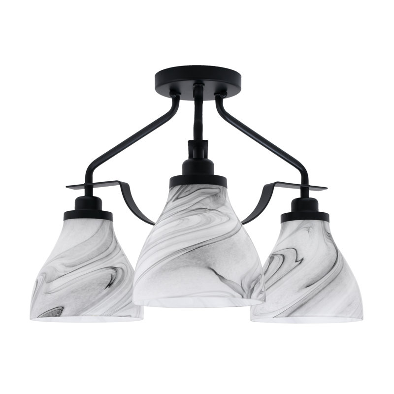 Odyssey 3 Light Semi-Flush Shown In Matte Black Finish With 6.25" Onyx Swirl Glass