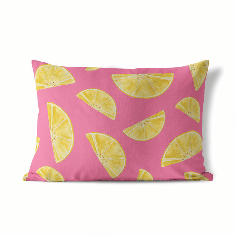 Summer Lemon Outdoor Pillow, Bubblegum/Yellow, Rectangular 14"H x 14"W