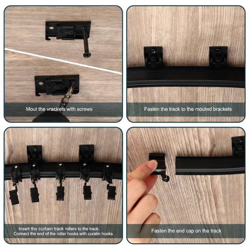 Support de plafond courbé et pliable pour rail de rideau, lit superposé, baie vitrée, cloison flexible et droite (noir, 5 m / 16,4 pi)