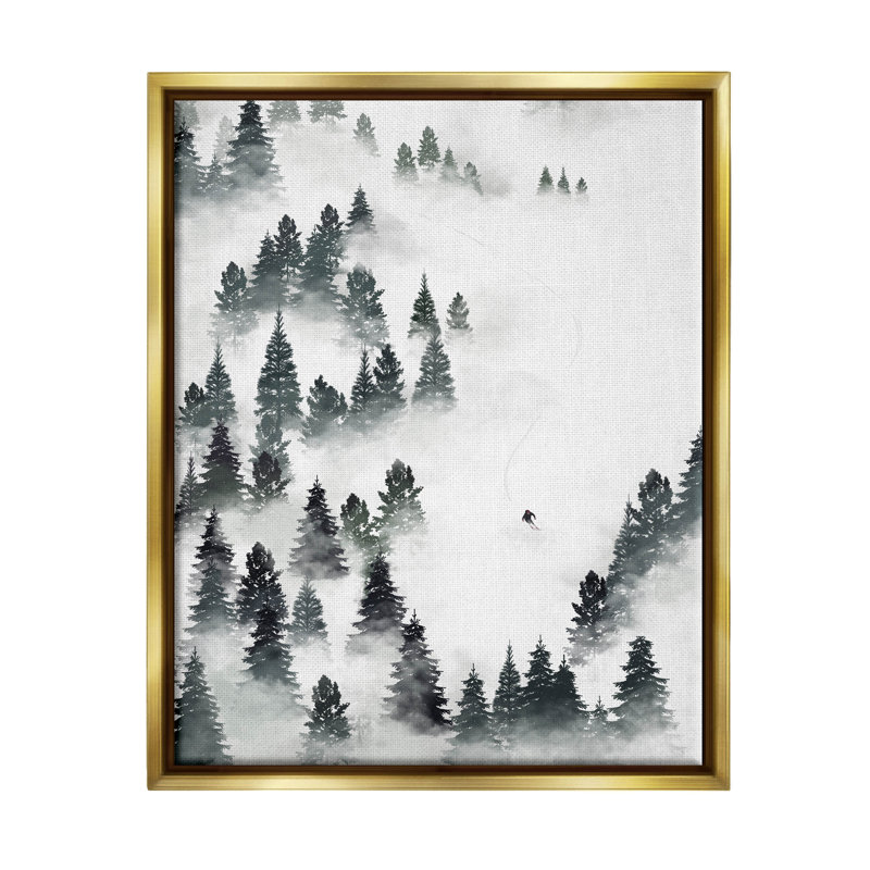 Hiver, ski, pente, montagne, estampe numérique par Ziwei Li, H 31 po x l 25 po x P 1,7 po, Cadre flottant doré