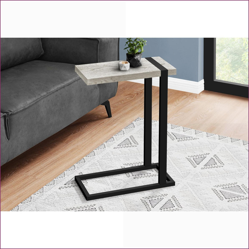 Table basse peu encombrante à l'apparence de bois avec cadre en métal noir pour le salon et la chambre à coucher, Bois gris