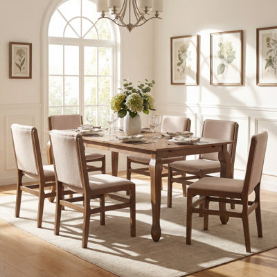 Alagie Expandable Rubberwood Dining Table Set With Upholstered Chairs