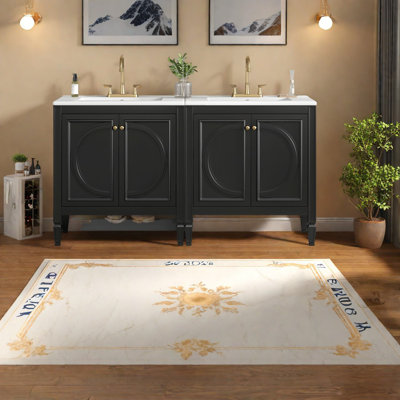 Spacious 60" Double Sink Vanity, Ceramic Top, Vintage Style, Ideal For Large Bathrooms