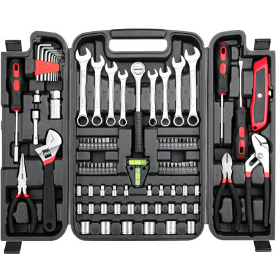 95-Piece Mechanics Tool Set, Car Tool Kit with Adjustable Wrench, Pliers, Sockets & Bits, Perfect Gift for Father, Husband, and Friend (Red)