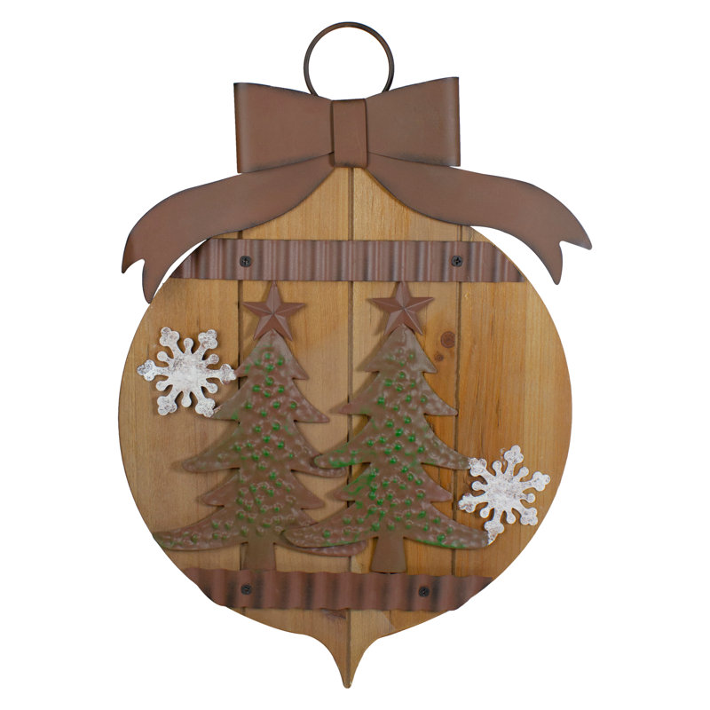 Rustic Christmas Trees And Snowflakes Wall Sign - 17.5"