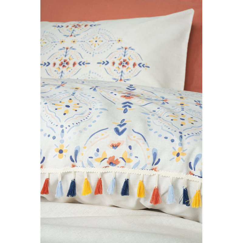 Tile Red Ranforce Double Quilt Cover Set, 100% Cotton, Duvet Cover 79 x 87, Flat Sheet 94 x 102, 2 Pillowcases 20 x 28 | Reactive Printing, Machine Washable, Button Closure | Soft, Durable & Stylish Bedding