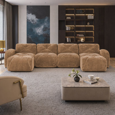 Ensemble de canapé modulaire en velours Cloud: canapé en U sans assemblage avec repose-pieds et capitonnage luxueux