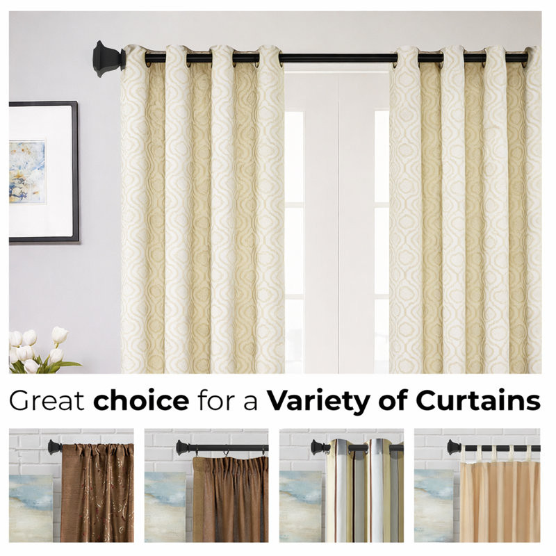  Tringle à rideaux pour fenêtres 44 - 120 po, tringle à draperie extensible en métal robuste de 1 po, tringle à rideaux réglable avec faîteaux décoratifs Quatro pour la chambre du salon, pierre foncée