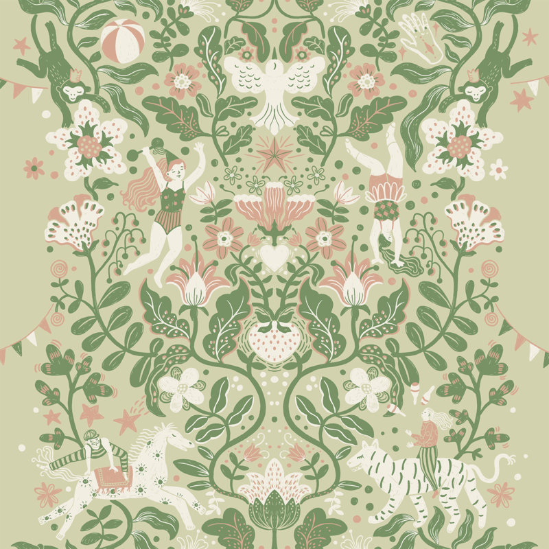 Galerie Resan Scandenavian Cirkus Foliage Wallpaper, Light Green