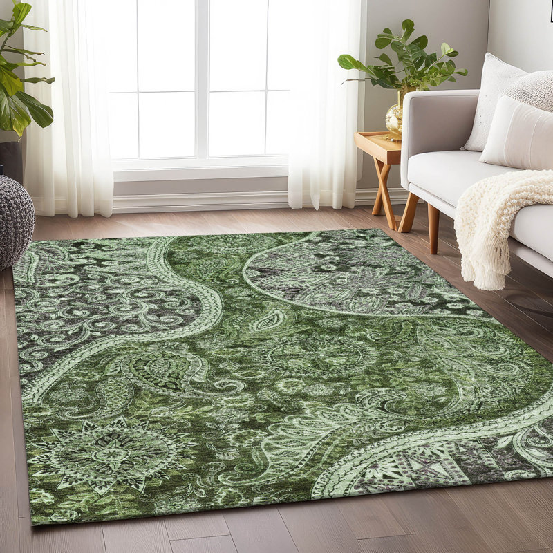 Tapis intérieur / extérieur vert lavable Carmina , 10 pi x 14 pi