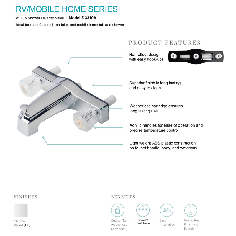 Mobile Home Two Handle Non-Metallic Tub Shower Diverter