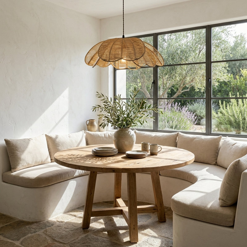 Argenziano 1 - Light Modern Natural Rattan Pendant Light Handmade Flower Shade hanging Light in Brass Finish Boho Decor