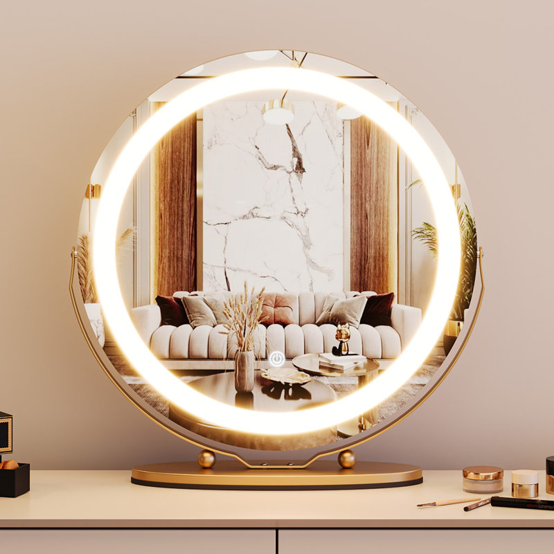 Miroir de salle de bain avec lumières mural / de bureau, chambre / vestiaire, Doré