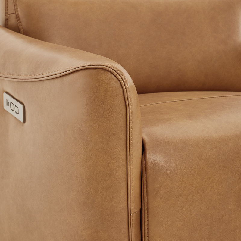 Mikkel Vegan Leather Swivel Power Recliner, Cognac Brown Pebbled Faux Leather