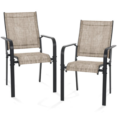 Byler Outdoor Stackable Patio Dining Armchairs Set Of 2, All Weather Wicker Chairs