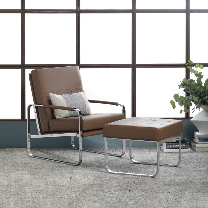 Abrham Faux Leather Armchair, Brown Faux Leather