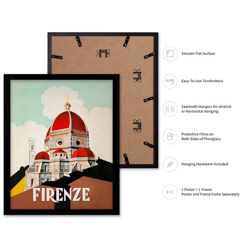 Firenze, Italie, Cadre noir, Affiche, H 08 po x l 10 po