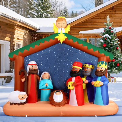 Décoration de crèche de Noël gonflable de 8 pi avec lumières à DEL intégrées, grande explosion avec bébé Jésus, parfaite pour la cour de Noël intérieure / extérieure, jardin, pelouse, fête, décoration des Fêtes